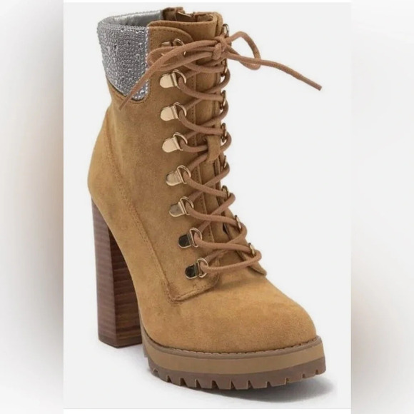 Madden Girl Womens Train-R Faux Suede Rhinestone Combat & Lace-up Boots Size 8.5 - Picture 1 of 16